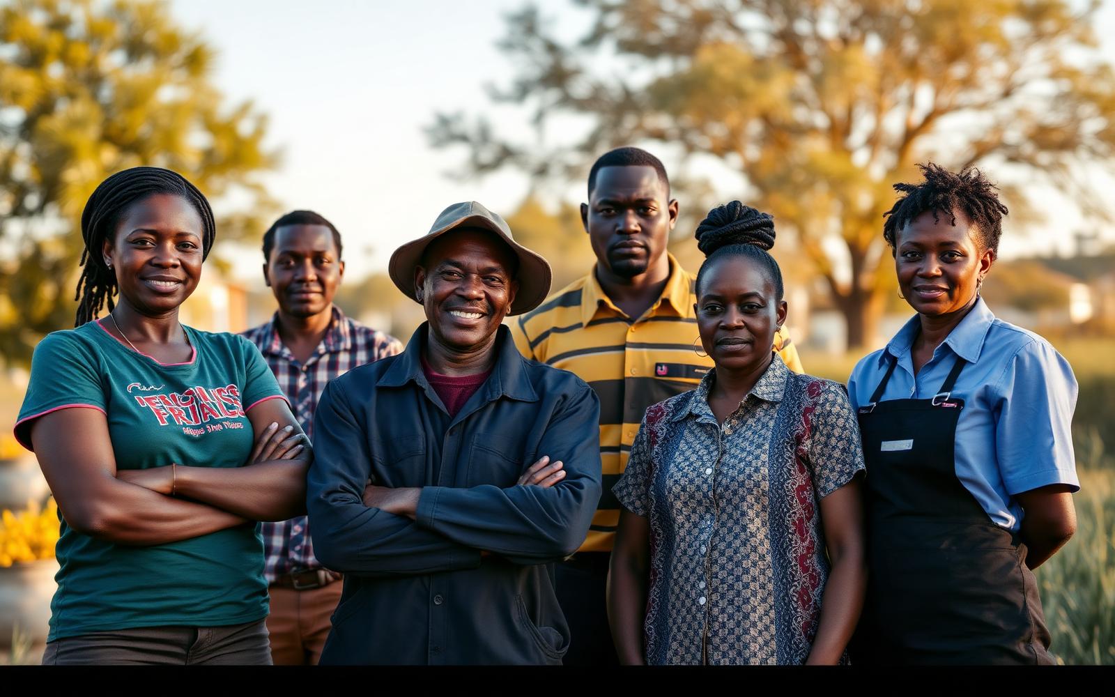 Migrant workers from domestic, farm, security and hospitality sectors standing together in South Africa